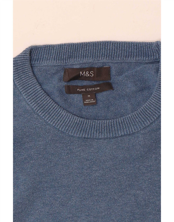 Maglione maglione girocollo da uomo Marks & Spencer in cotone blu medio