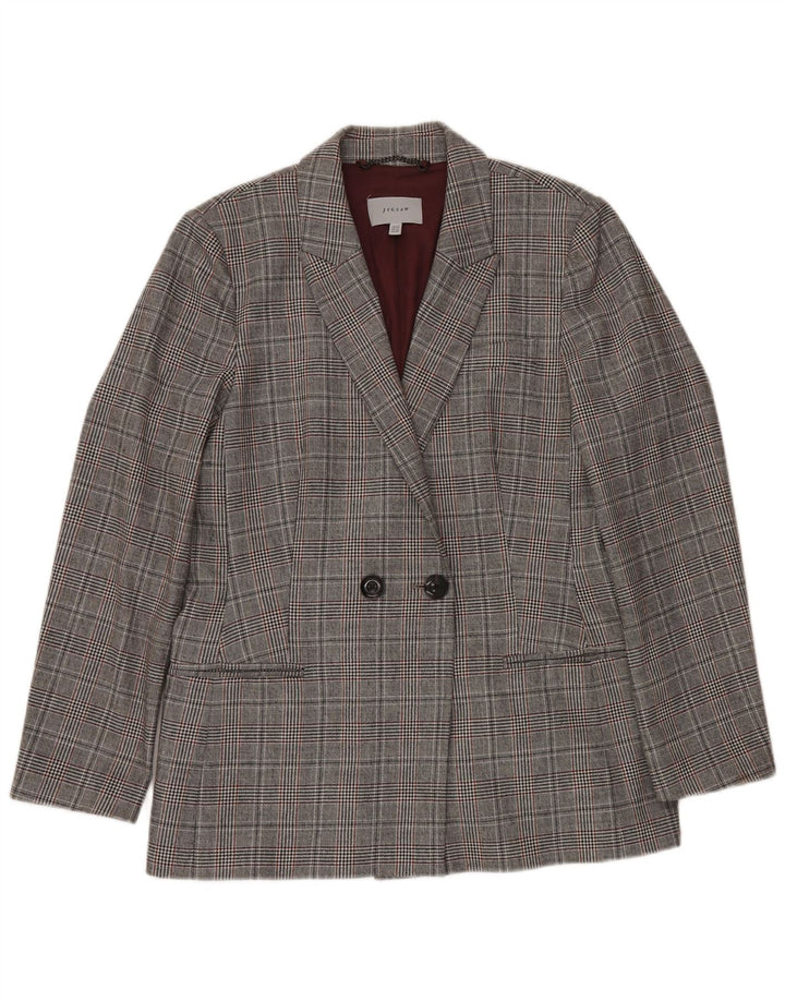 Giacca blazer doppiopetto da donna JIGSAW UK 14 grande pied de poule grigio