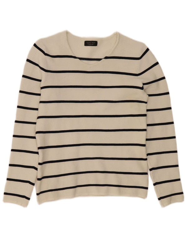 Maglione Zara da uomo con scollo a V piccolo a righe bianche