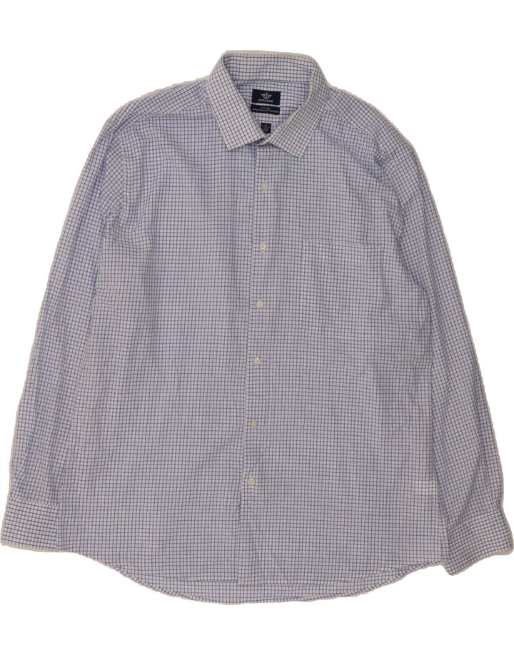 DOCKERS Mens Fitted Fitted Shirt Size 17 1/2 XL Blue Check Cotton Vintage Dockers and Second-Hand Dockers from Messina Hembry 