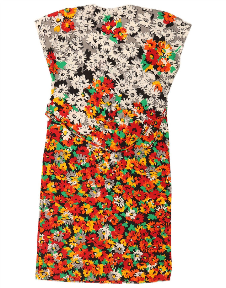 Abito tubino vintage da donna UK 14 Grande motivo floreale multicolore
