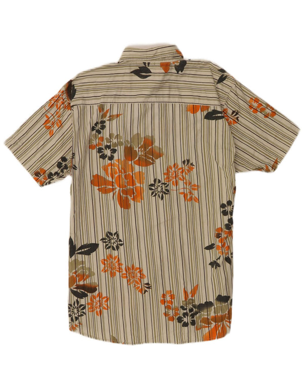 Camicia a maniche corte da uomo Crossball Hawaiana in cotone floreale beige medio