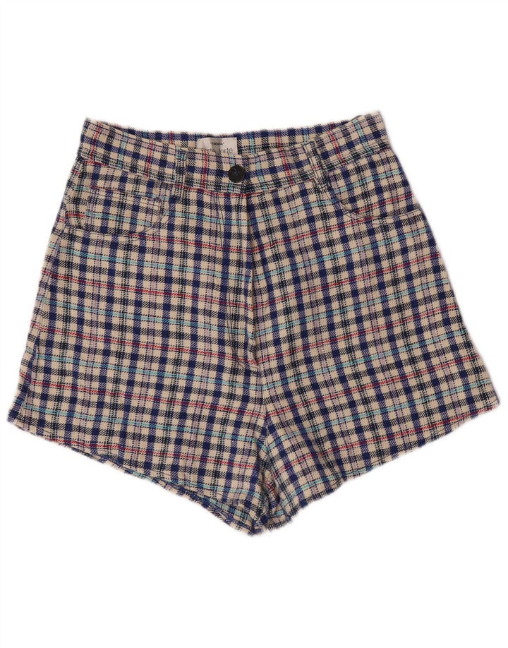 VINTAGE Womens Casual Shorts W28 Medium Multicoloured Check Linen