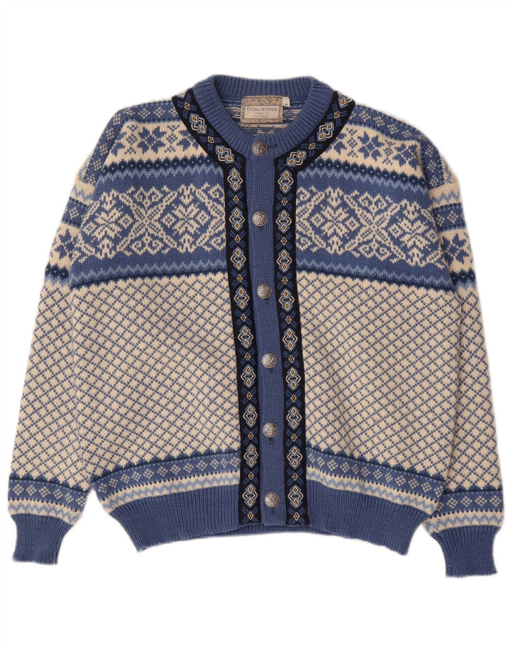 Maglione cardigan da uomo vintage blu medio Fair Isle