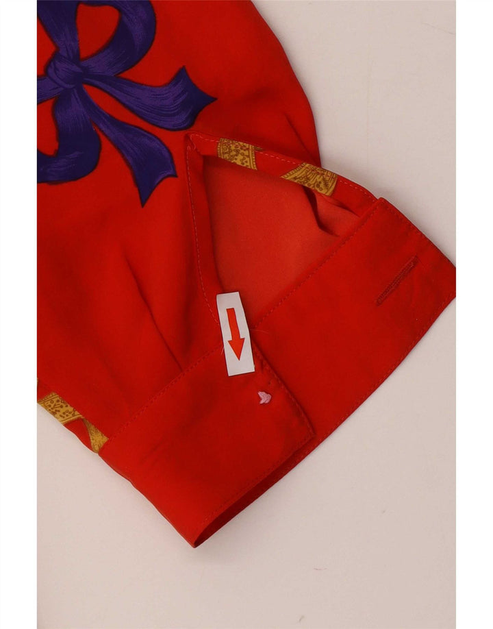 Camicia camicia vintage da donna con motivo astratto UK 16 grande rossa