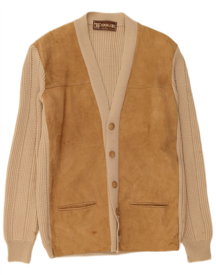 Maglione cardigan vintage da uomo IT 50 in pelle beige medio