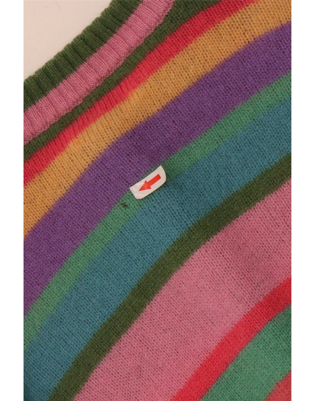 Maglione cardigan da donna Benetton UK 10 piccolo in lana a righe multicolori