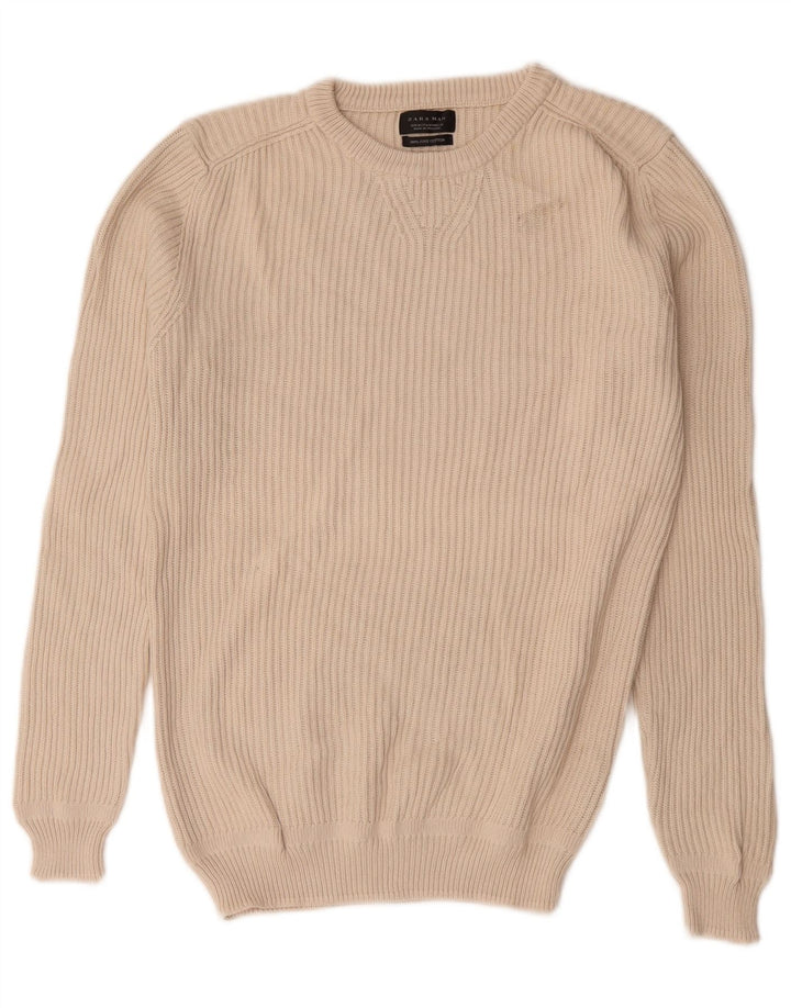 Maglione maglione girocollo da uomo Zara in cotone bianco sporco medio
