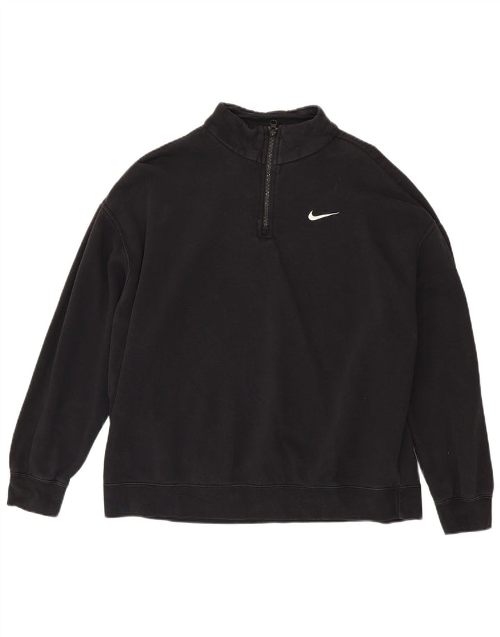 Felpa da donna oversize con collo e zip Nike, maglione, UK 10, piccola, cotone nero