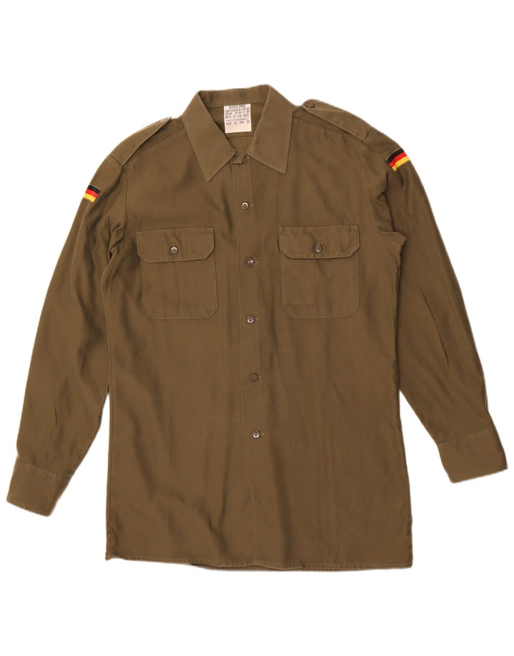 Camicia militare vintage da uomo taglia 39/40 poliestere kaki medio