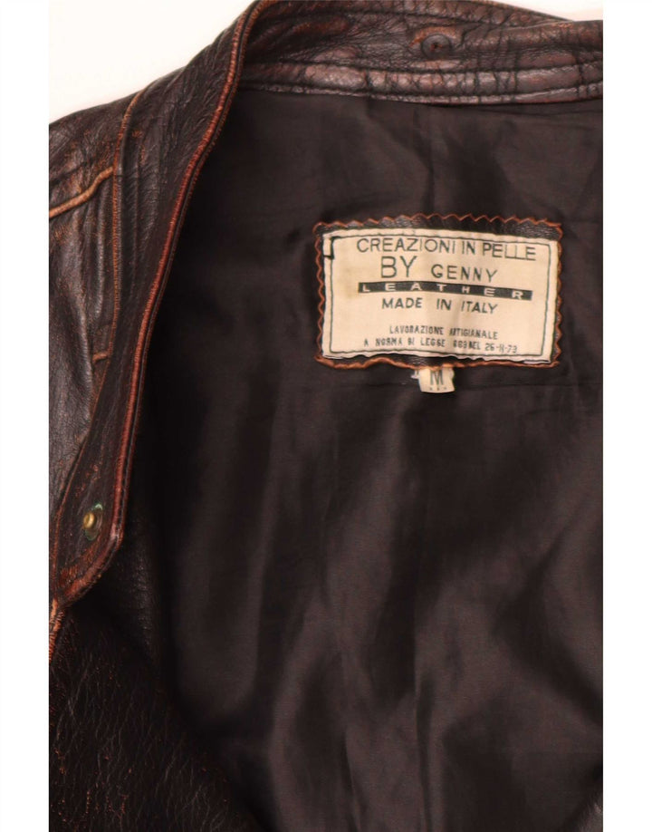 Genny Giacca da motociclista in pelle da uomo UK 38 Marrone medio