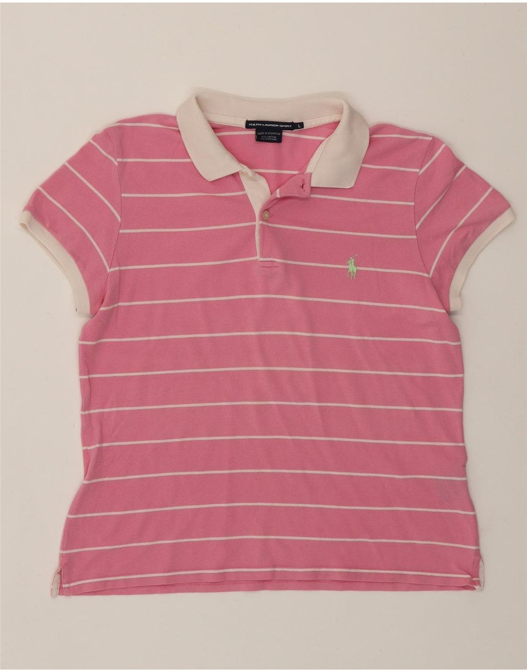 Polo da donna RALPH LAUREN UK 14 cotone a righe grandi rosa