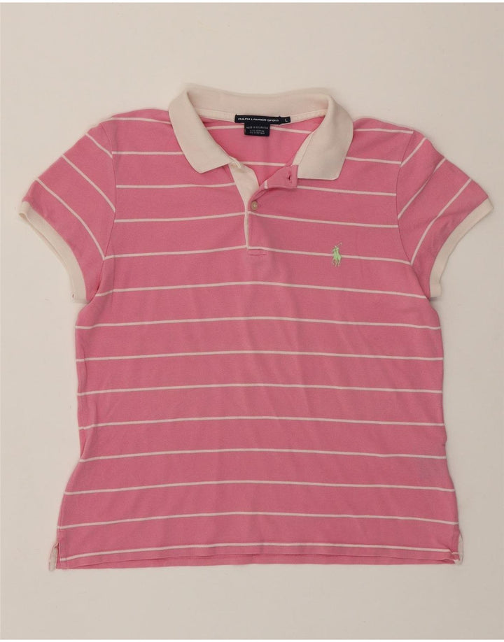 Polo da donna RALPH LAUREN UK 14 cotone a righe grandi rosa