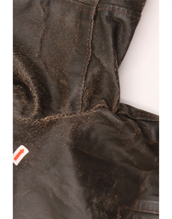 Giacca in pelle da donna con maniche a 3/4 VINTAGE UK 14 Pelle marrone medio