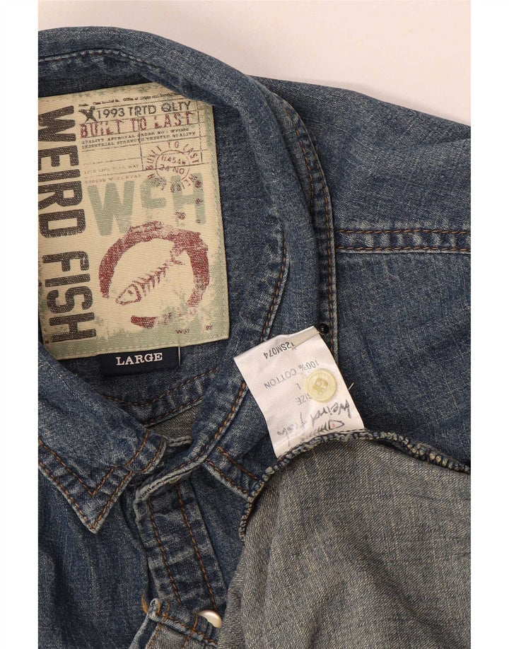 Camicia di jeans da uomo Weird Fish grande blu cotone