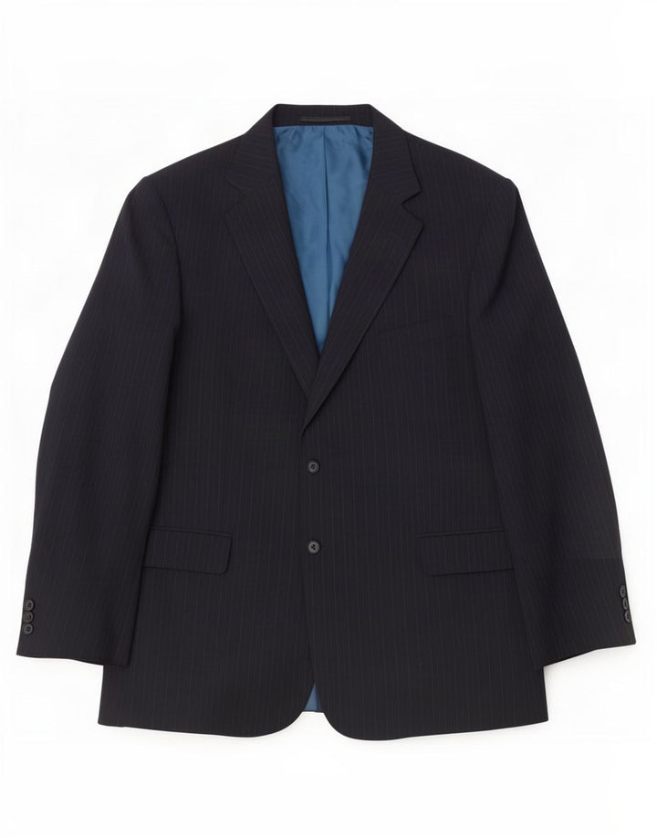 Giacca blazer a 2 bottoni da uomo Marks & Spencer UK 46 XL gessato blu navy