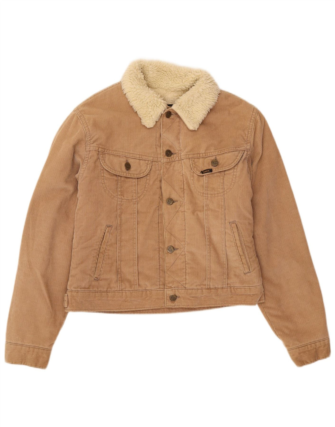 Giacca da donna in velluto a coste Sherpa corto Lee UK 14 grande cotone beige