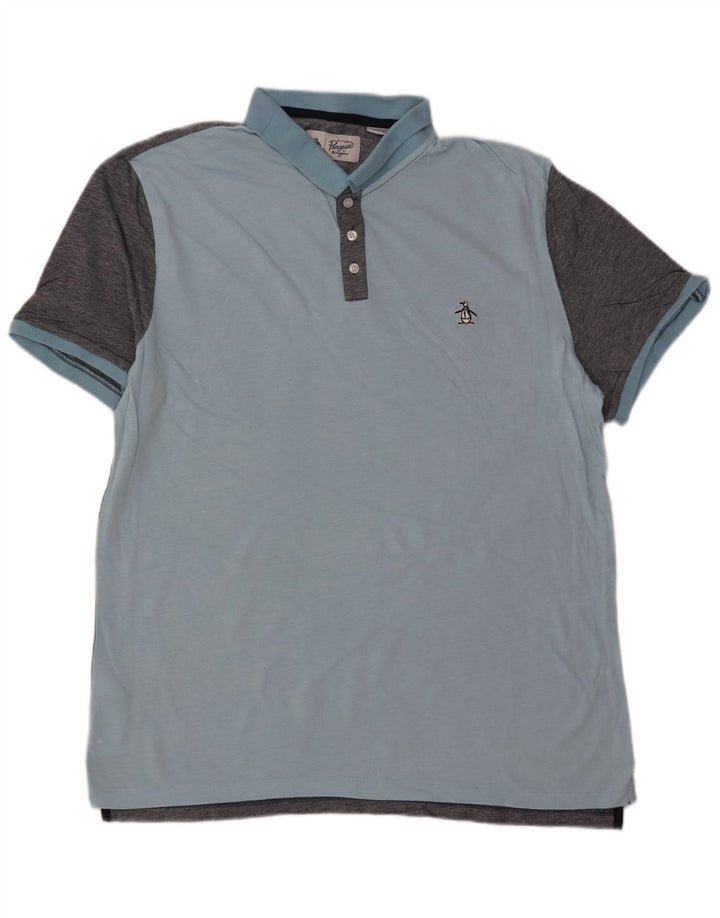 Polo da uomo PENGUIN 2XL in cotone color block blu