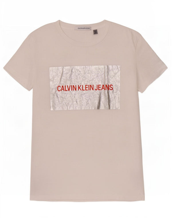 Maglietta grafica da donna Calvin Klein Jeans Top UK 18 XL cotone bianco