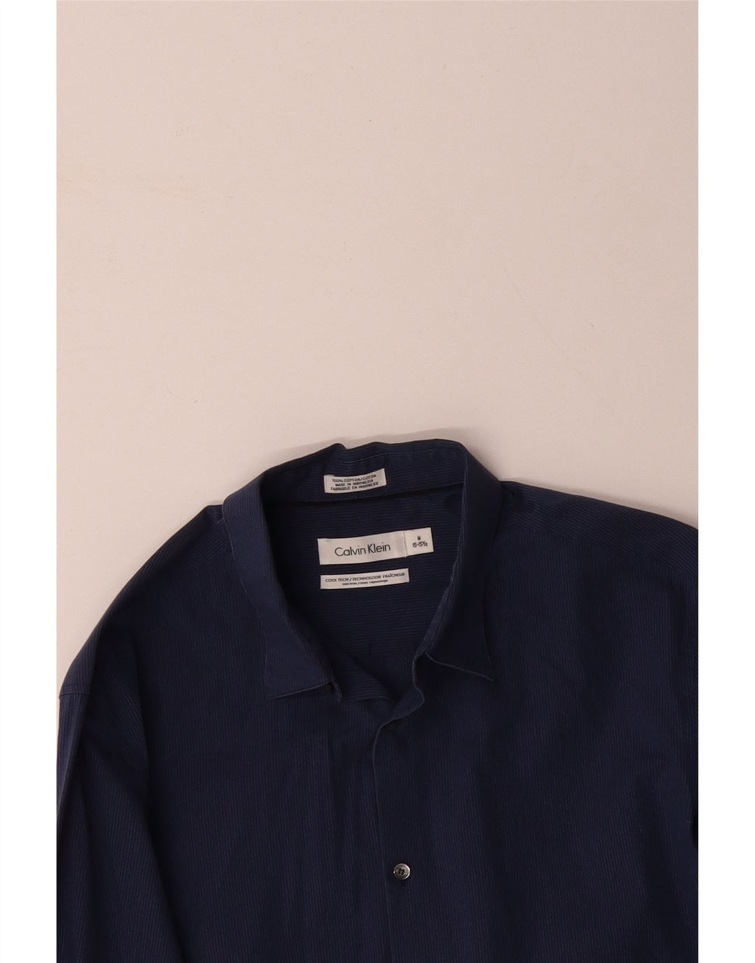 CALVIN KLEIN Camicia da uomo taglia 15 15 1/2 cotone gessato medio blu navy