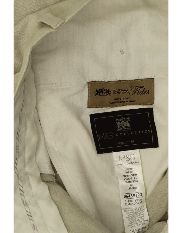 Pantaloni da abito vestibilità regolare Marks & Spencer da uomo W34 L33 Lino beige