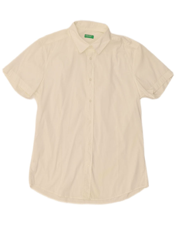 Camicia Benetton Uomo Manica Corta Large Cotone Bianco