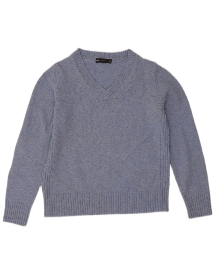Maglione da donna Marks & Spencer con scollo a V UK 12 Lana d'agnello blu medio