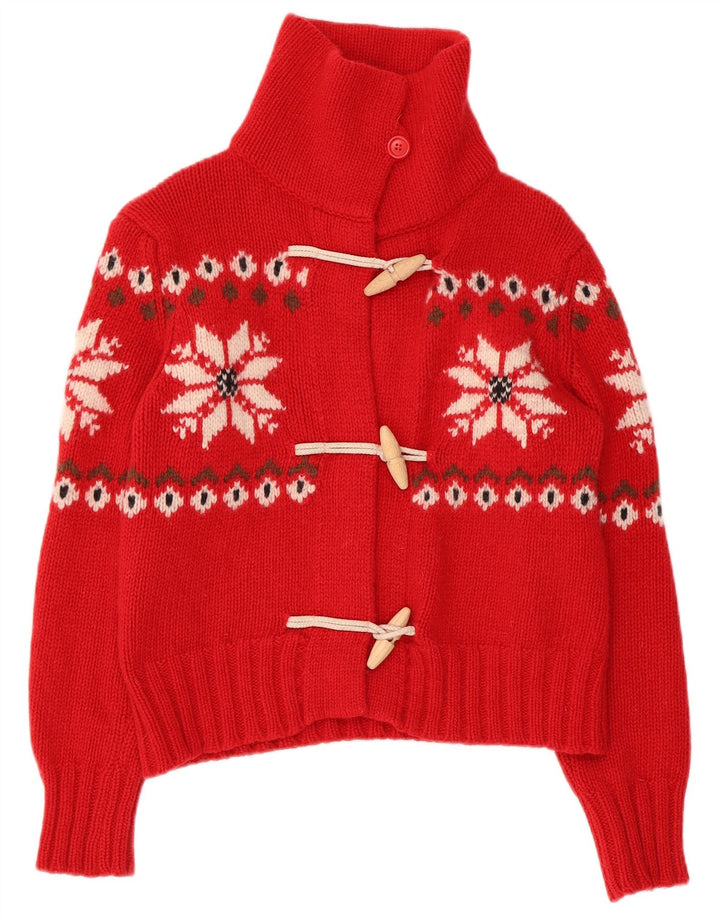 BENETTON Maglione cardigan corto da donna UK 10 Small Red Fair Isle