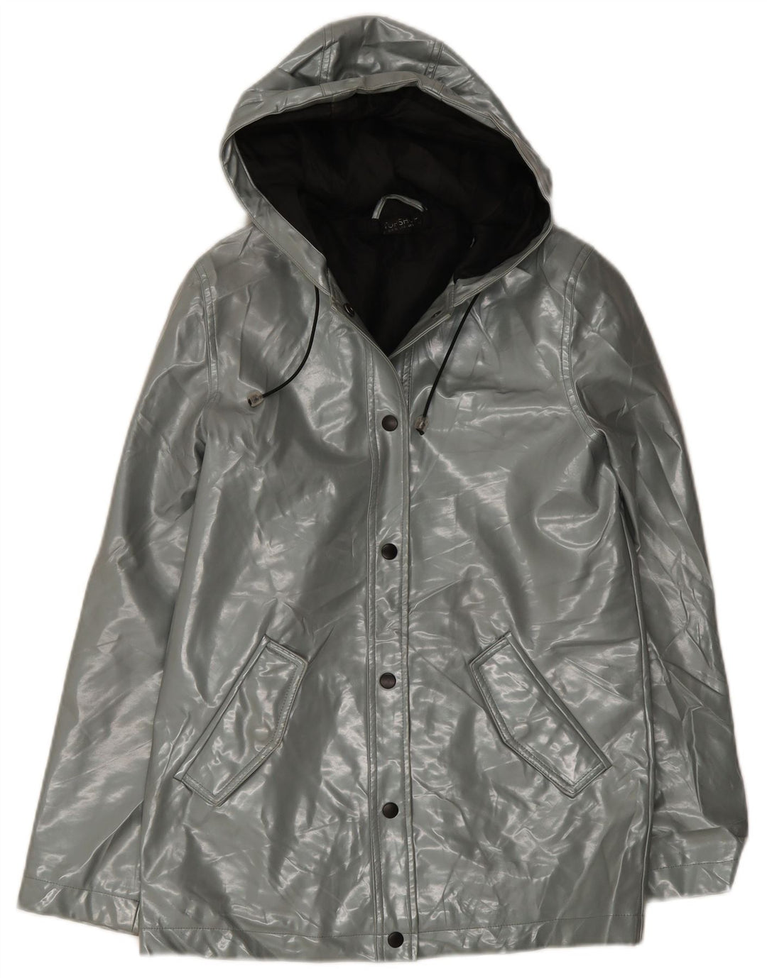 Topshop Giacca antipioggia da donna con cappuccio UK 8 Small Grigio Poliestere