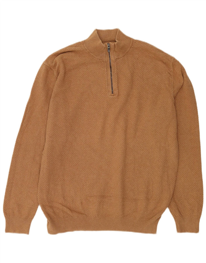 Maglione maglione da uomo con zip e collo Massimo Dutti 2XL cotone marrone
