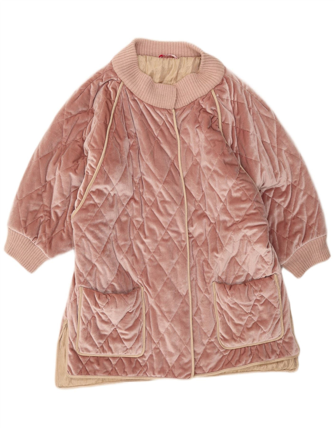 Soprabito trapuntato in velluto oversize da donna vintage UK 10 piccolo in poliestere rosa