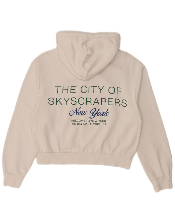 Zara Womens Oversized Crop Graphic Hoodie Jumper UK 10 Small White Cotton