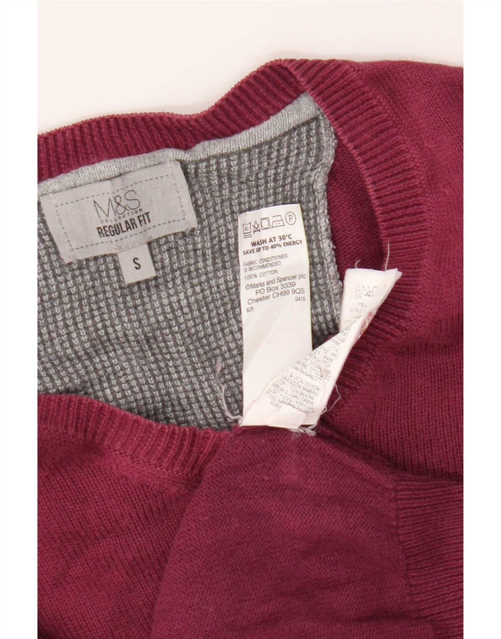 Maglione da uomo Marks & Spencer vestibilità regolare con scollo a V piccolo bordeaux