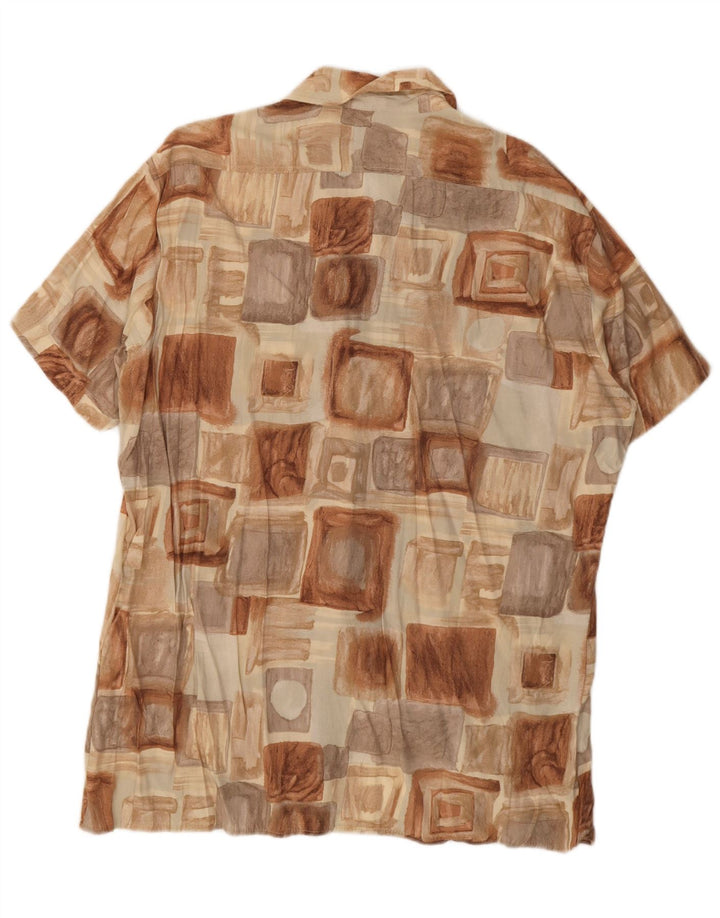 Camicia vintage da uomo a maniche corte XL in viscosa patchwork marrone
