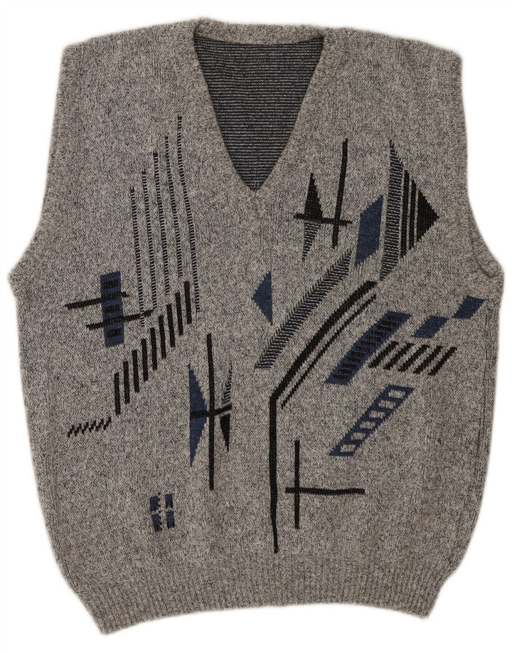 Canotta vintage da uomo canotta EU 50 poliacrilico geometrico grigio medio