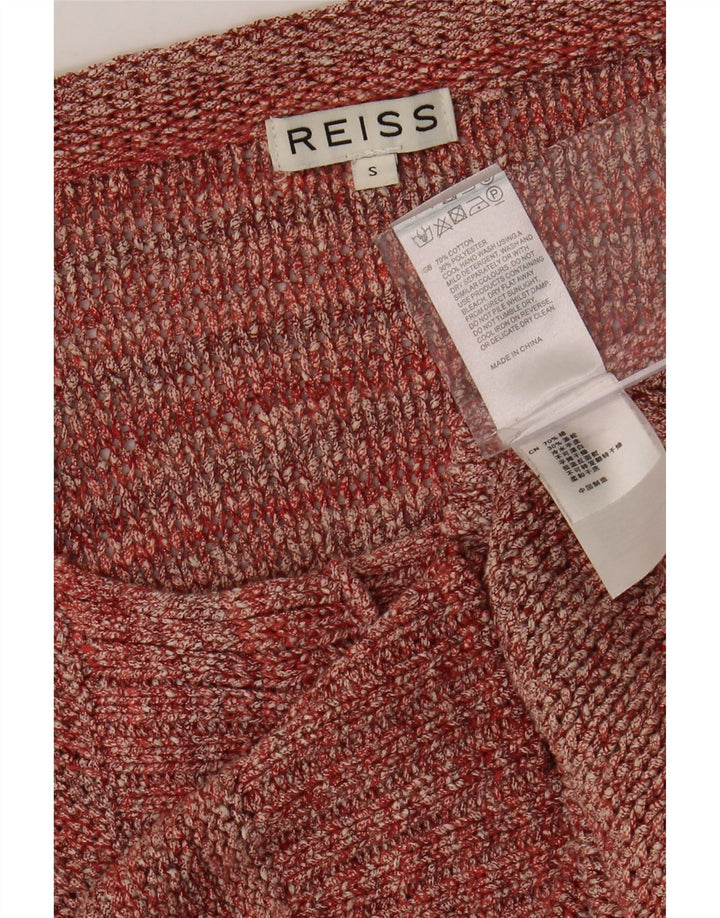 Maglione cardigan corto da donna REISS UK 10 piccolo cotone screziato bordeaux