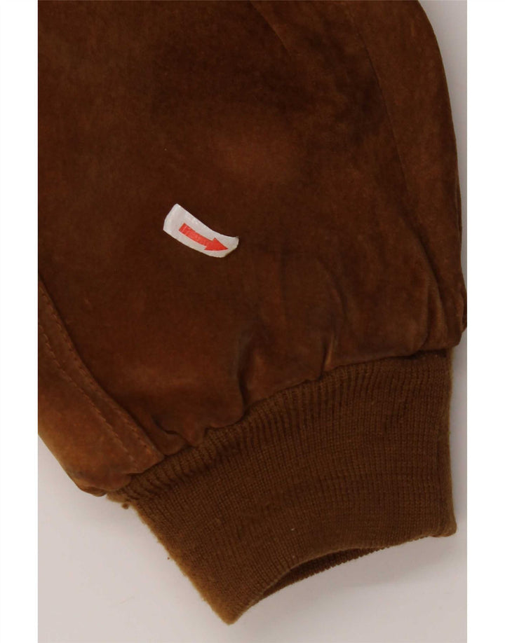 Giubbotto bomber in pelle scamosciata vintage da uomo UK 40 grande poliestere marrone