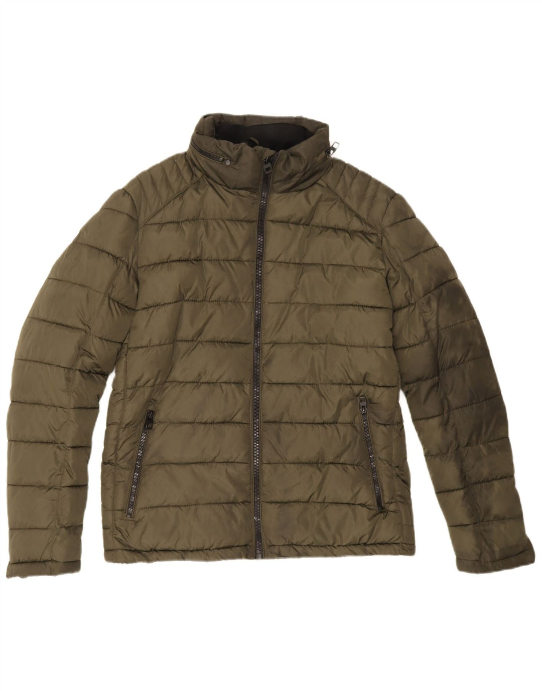 Giacca imbottita con cappuccio da uomo Zara UK 40 grande poliestere kaki