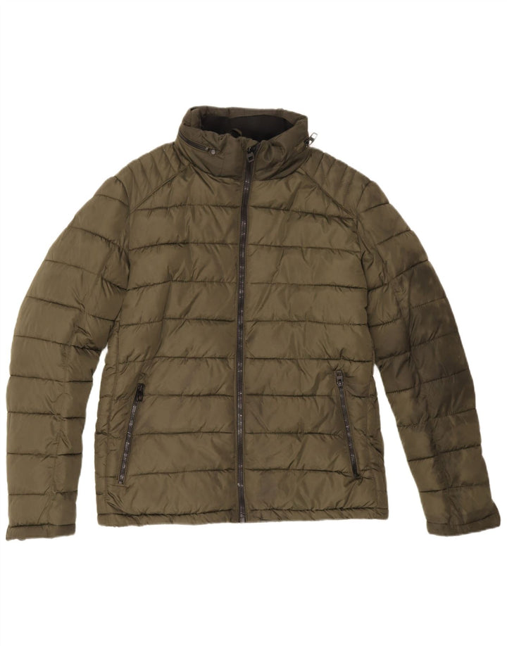 Giacca imbottita con cappuccio da uomo Zara UK 40 grande poliestere kaki