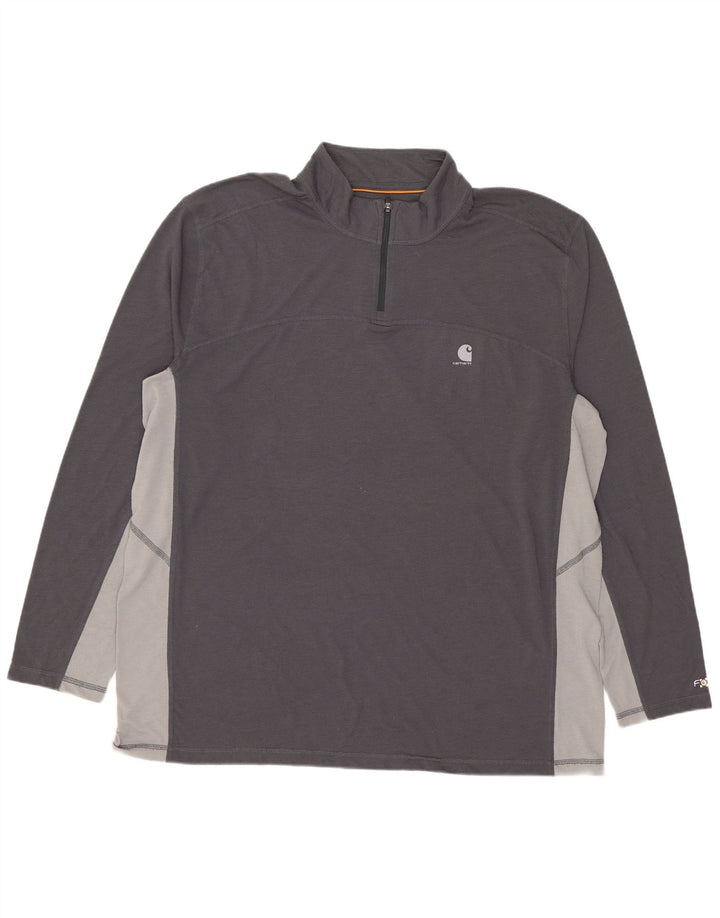 Carhartt Uomo Zip Neck Pullover Tuta Top XL Grigio Colourblock