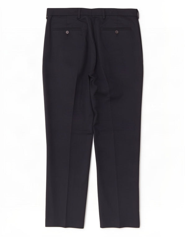 Pantaloni da abito regolari da uomo Marks & Spencer W36 L31 poliestere blu navy