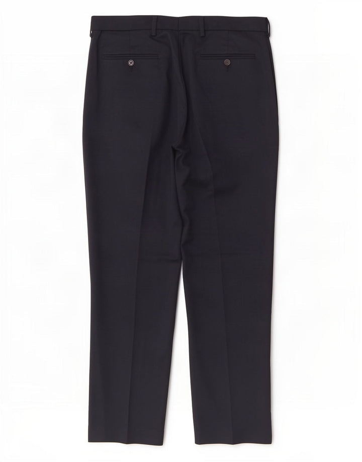 Pantaloni da abito regolari da uomo Marks & Spencer W36 L31 poliestere blu navy