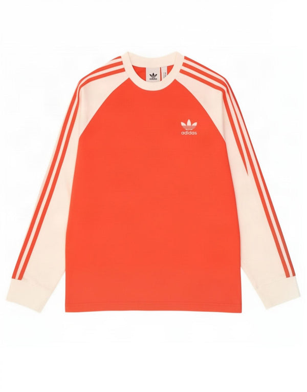 Top Adidas da uomo a maniche lunghe in cotone color block rosso medio