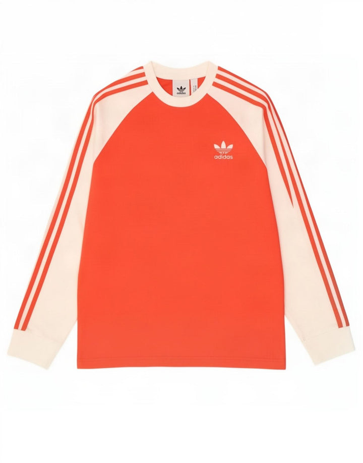 Top Adidas da uomo a maniche lunghe in cotone color block rosso medio
