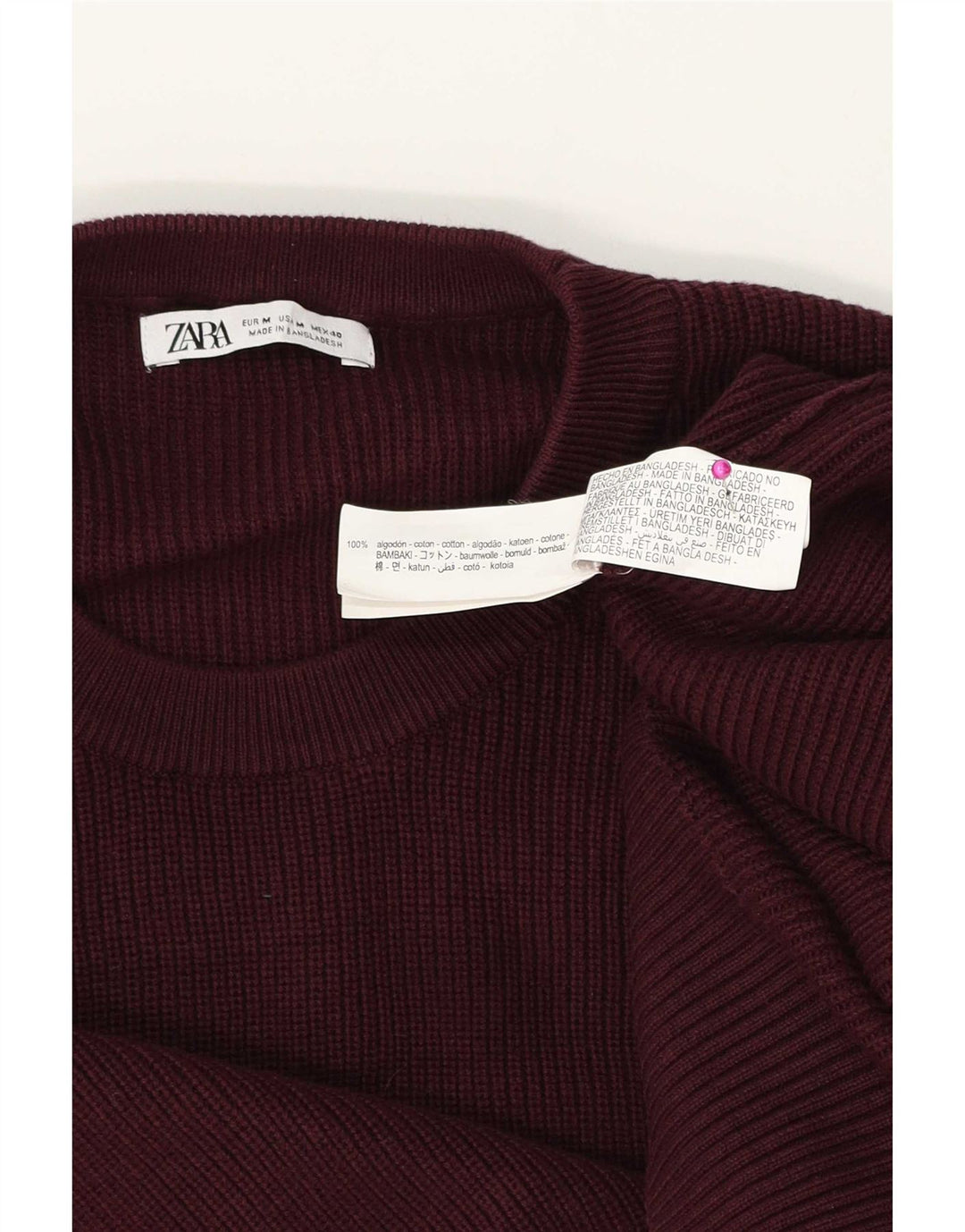 Maglione maglione girocollo da uomo Zara in cotone bordeaux medio