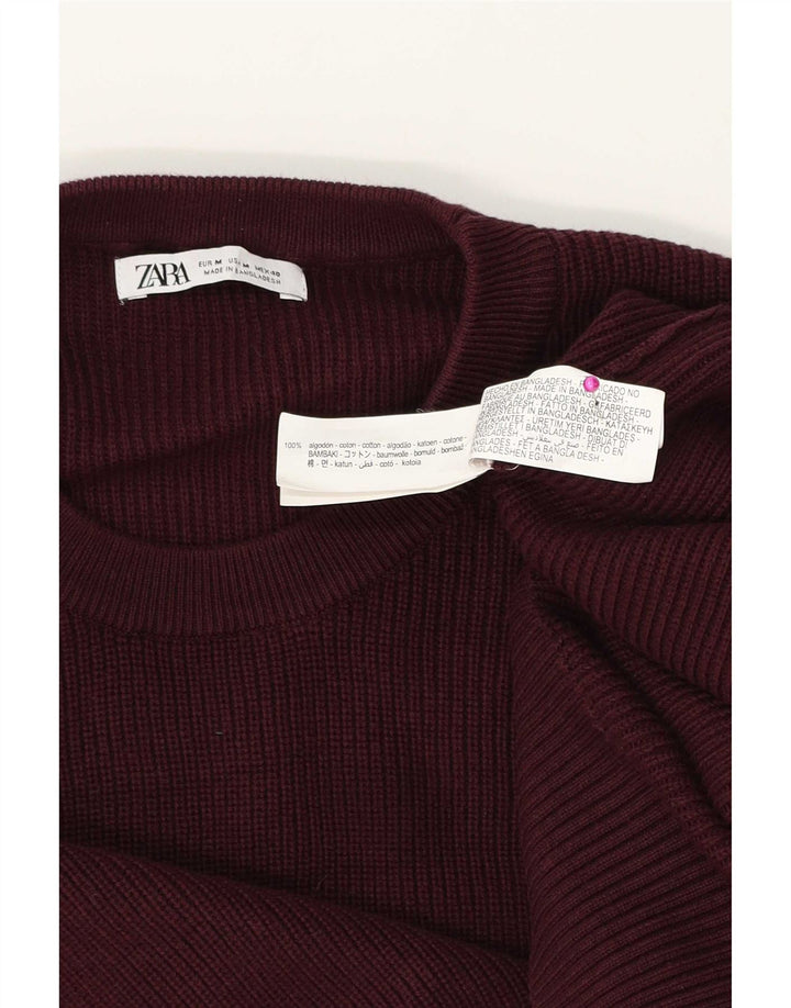 Maglione maglione girocollo da uomo Zara in cotone bordeaux medio