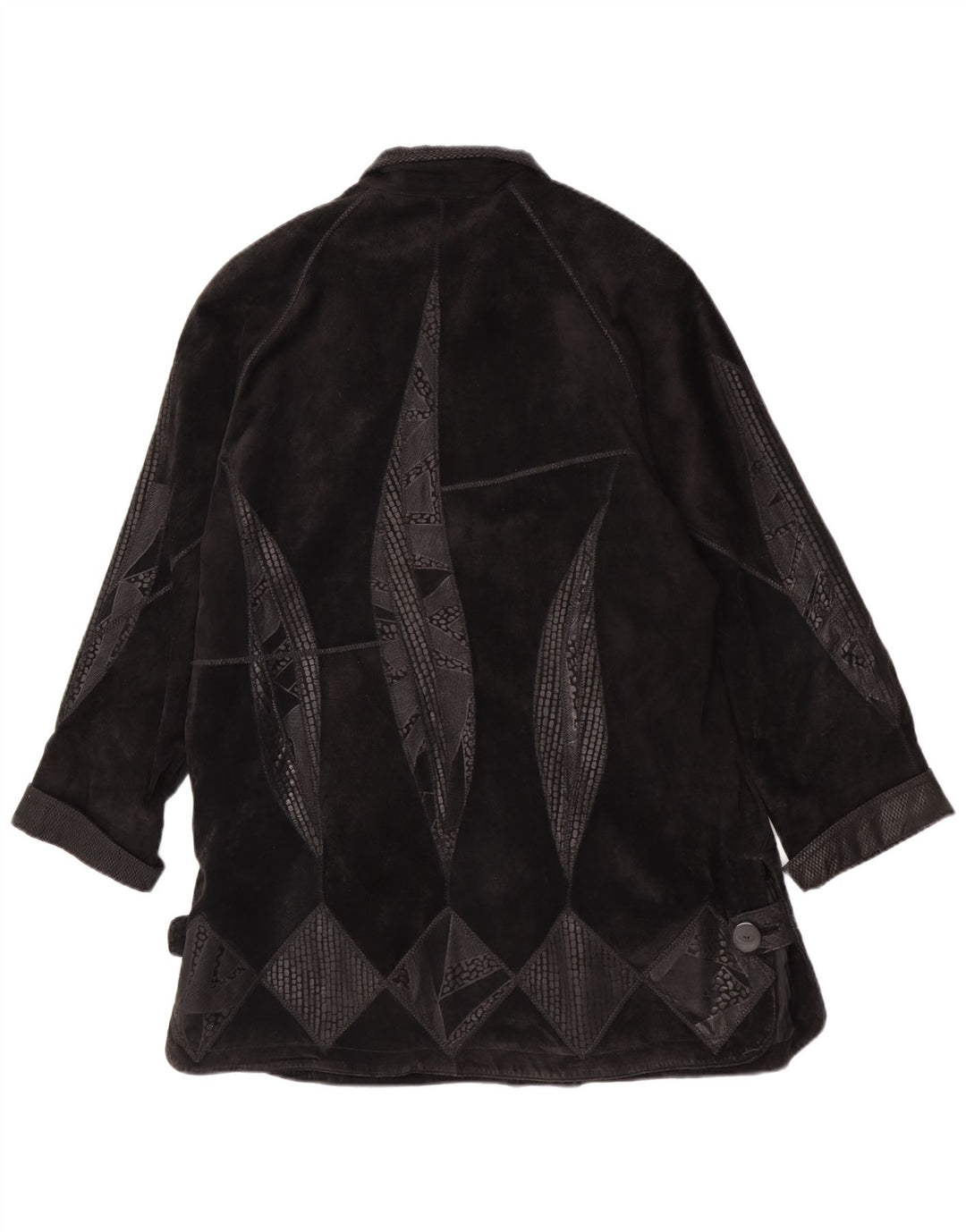 Soprabito oversize in pelle scamosciata vintage da donna EU 42 grande pelle geometrica nera