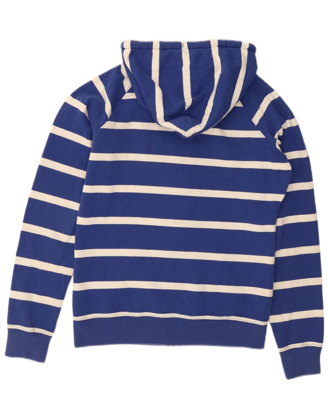 JOULES Maglione con cappuccio e zip da donna UK 10 Piccolo cotone a righe blu