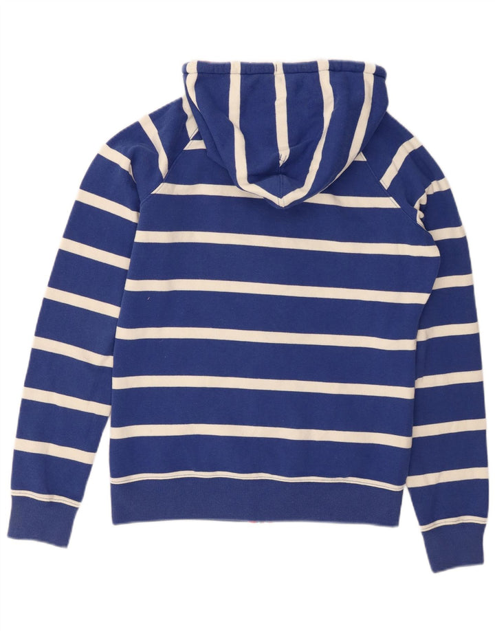 JOULES Maglione con cappuccio e zip da donna UK 10 Piccolo cotone a righe blu