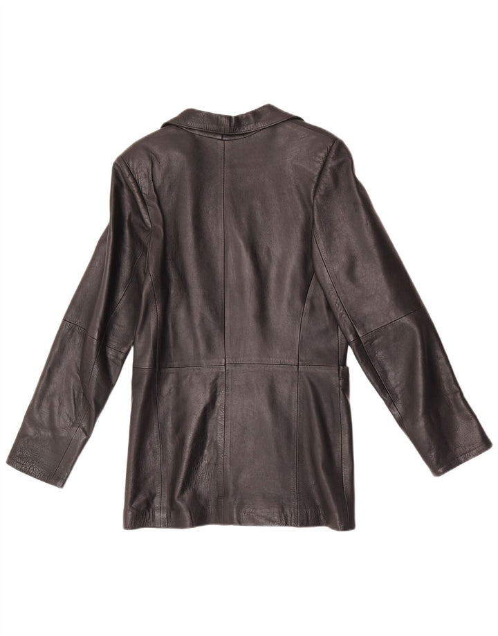 Giacca blazer in pelle vintage da donna a 5 bottoni UK 8 piccola nera